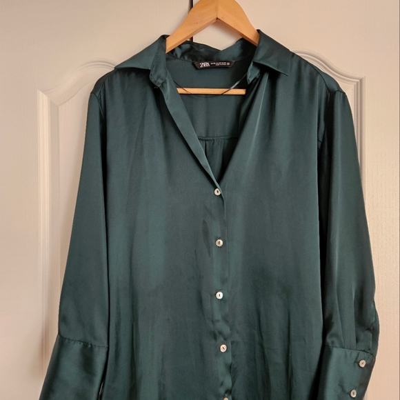 Zara Satin Effect Shirt-  Bottle Green- XS - Picture 4 of 7